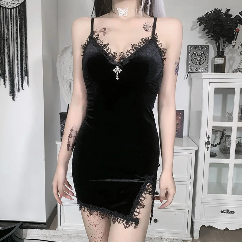 Black Gothic Lace Mini Dress 🖤