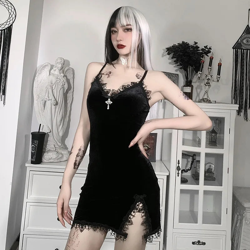 Black Gothic Lace Mini Dress 🖤