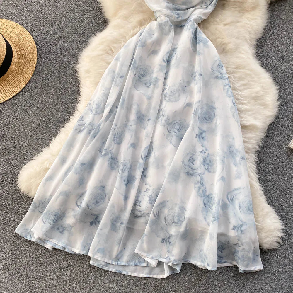 Elegant Floral Chiffon Midi Dress