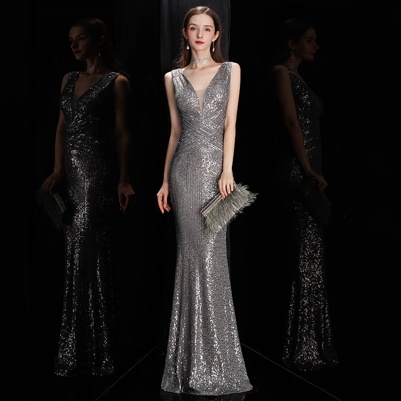 Luxury Sequin Mermaid Evening Gown | Luree Fashions
