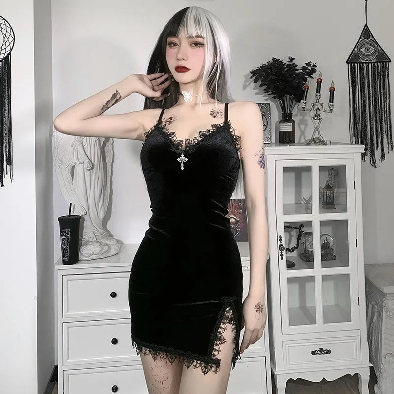 Black Gothic Lace Mini Dress 🖤