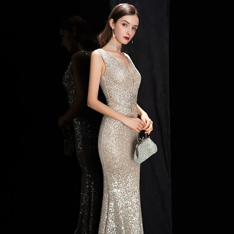 Luxury Sequin Mermaid Evening Gown | Luree Fashions
