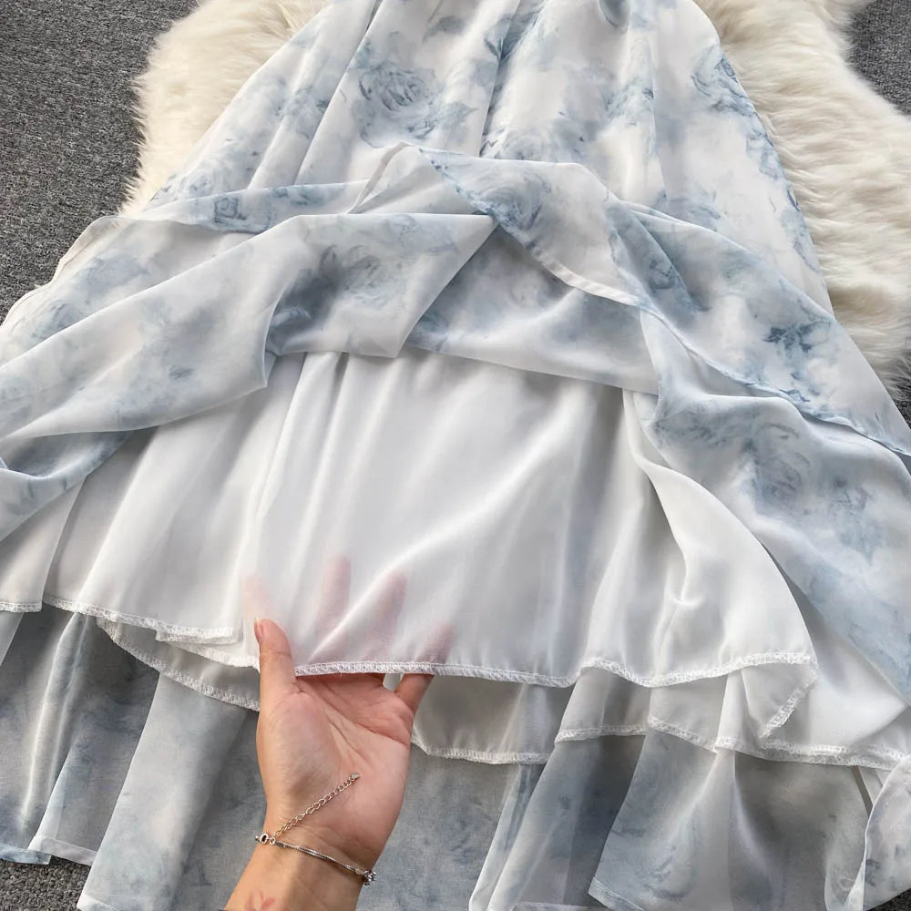 Elegant Floral Chiffon Midi Dress