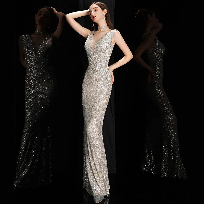 Luxury Sequin Mermaid Evening Gown | Luree Fashions