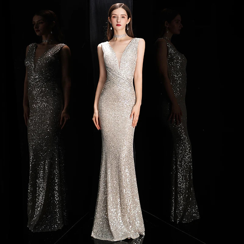 Luxury Sequin Mermaid Evening Gown | Luree Fashions