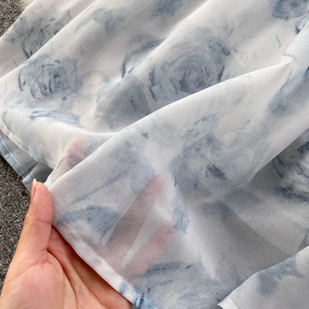 Elegant Floral Chiffon Midi Dress