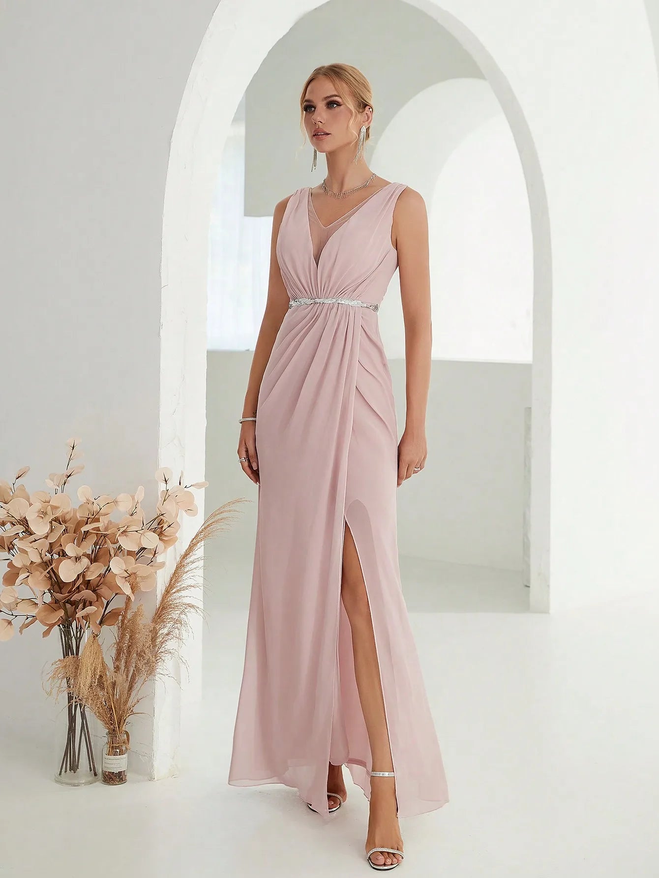 Elegant V-Neck A-Line Evening Maxi Dress for Women
