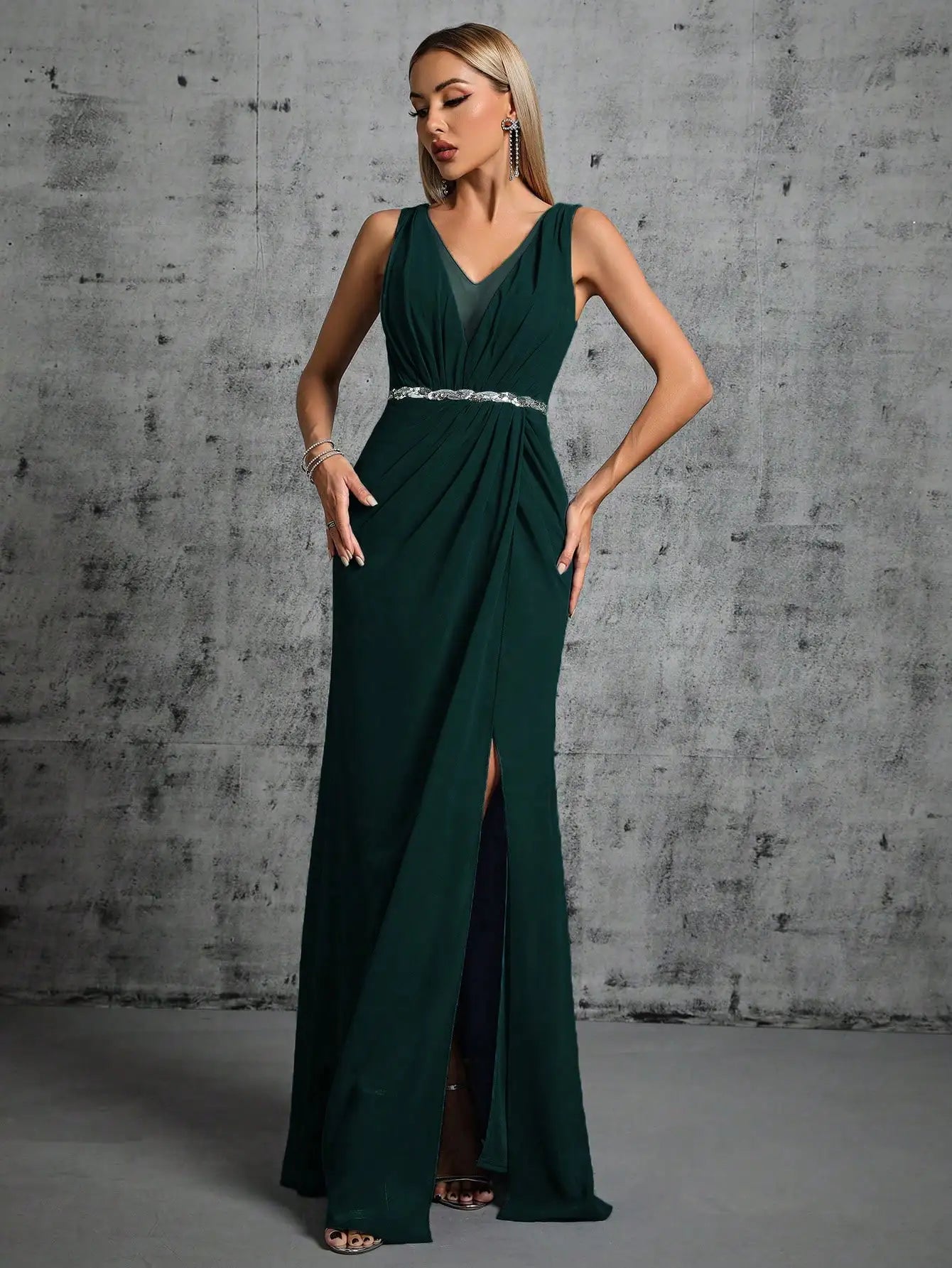 Elegant V-Neck A-Line Evening Maxi Dress for Women