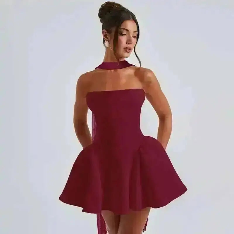 Elegant Halter Neck Backless Mini Dress