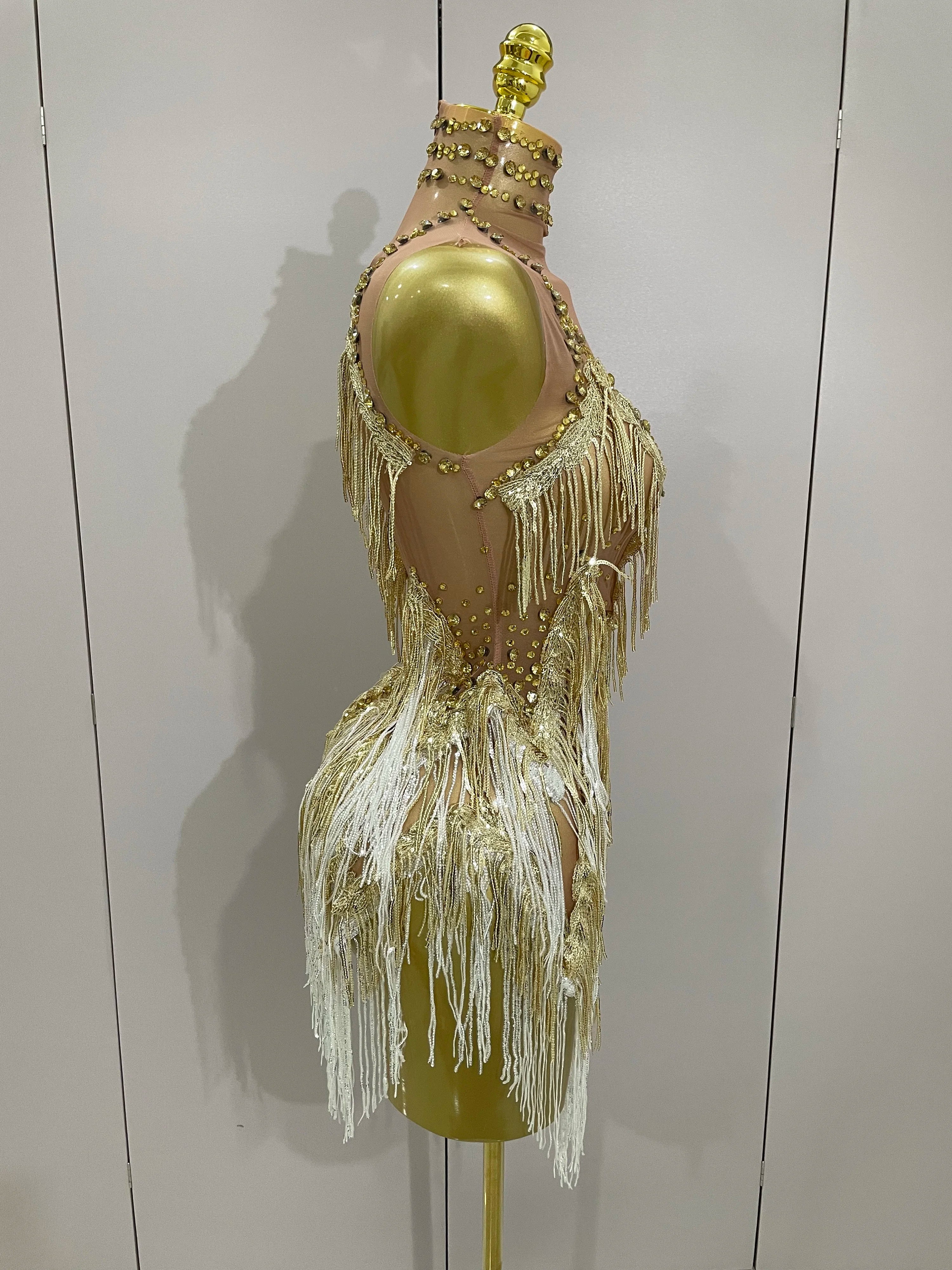 ✨ Golden Glam Fringe Mini Dress ✨