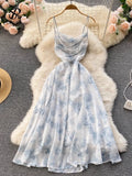 Elegant Floral Chiffon Midi Dress