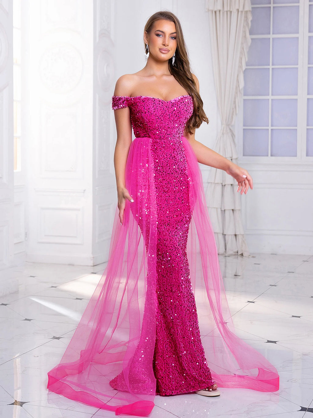 Luxury Off-Shoulder Sequin Evening Gown