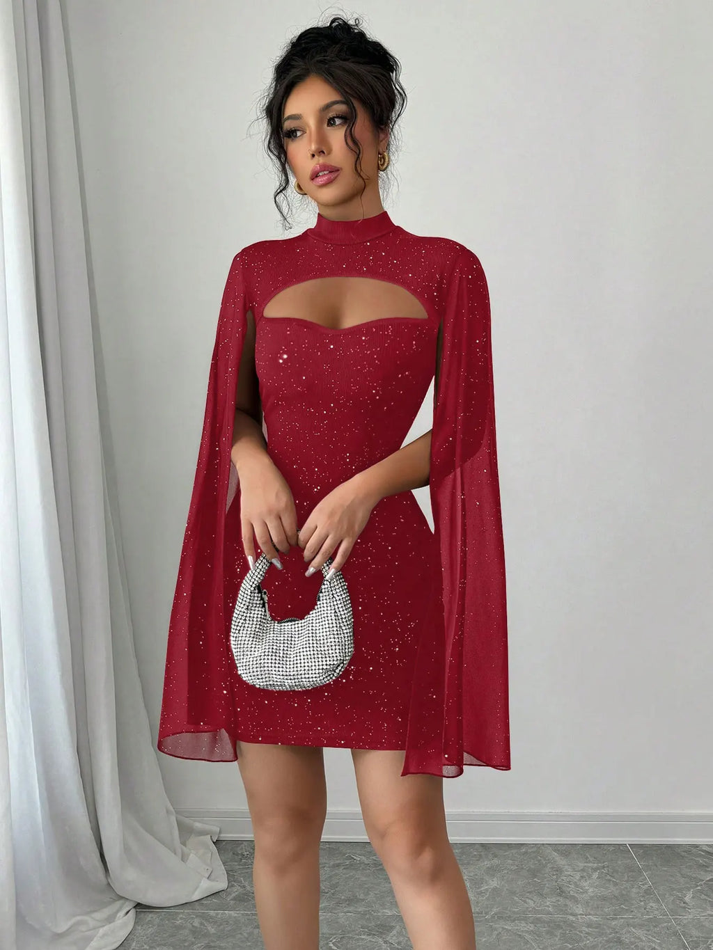 Starlight Cape Sleeve Mini Dress