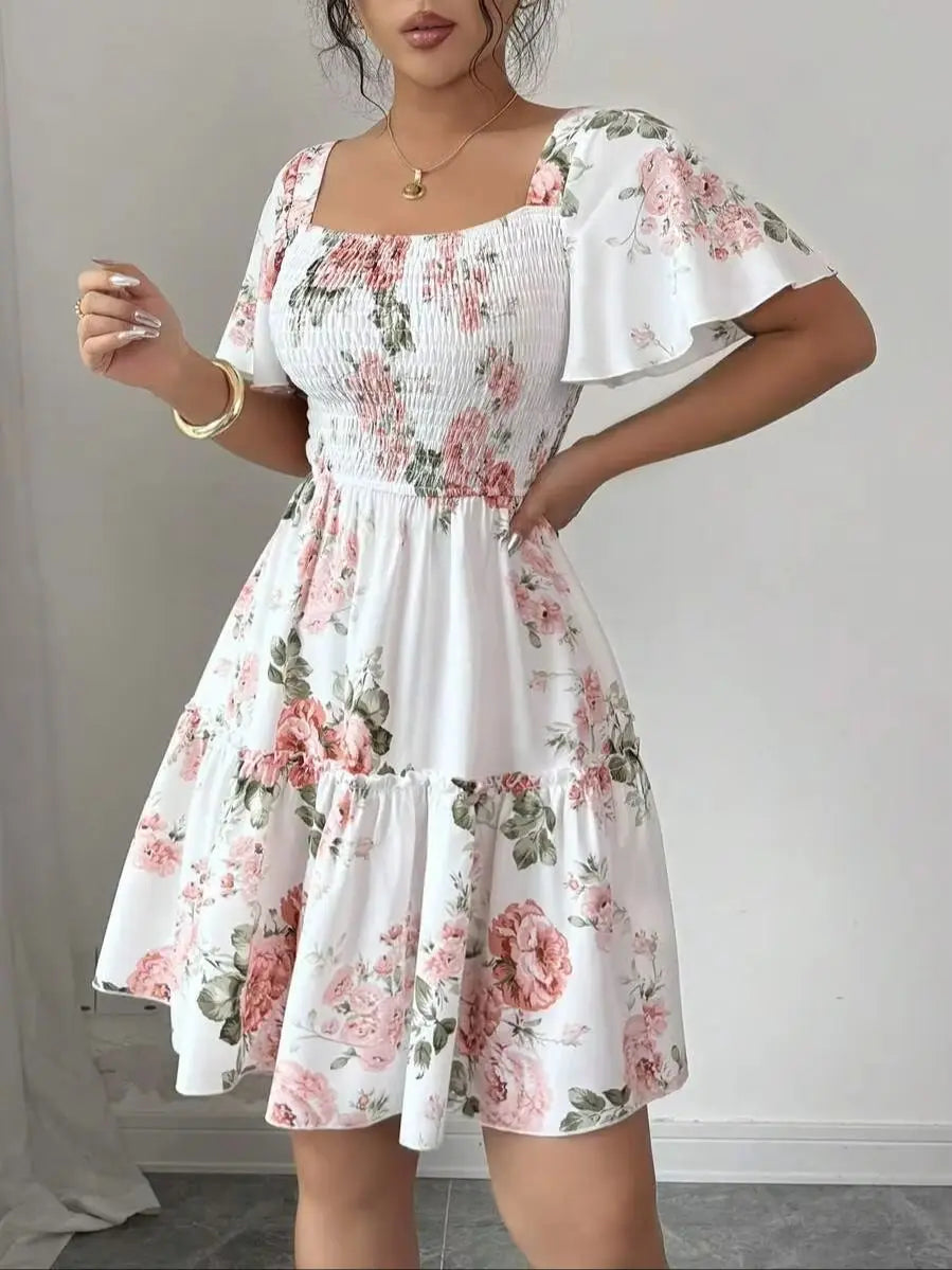 Floral Puff Sleeve Mini Dress