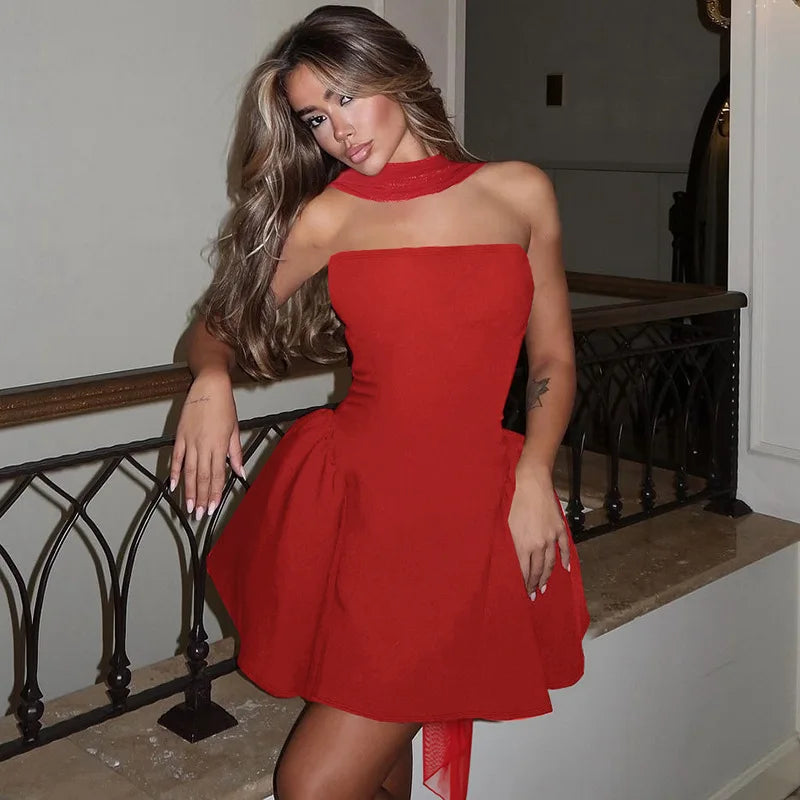 Elegant Halter Neck Backless Mini Dress