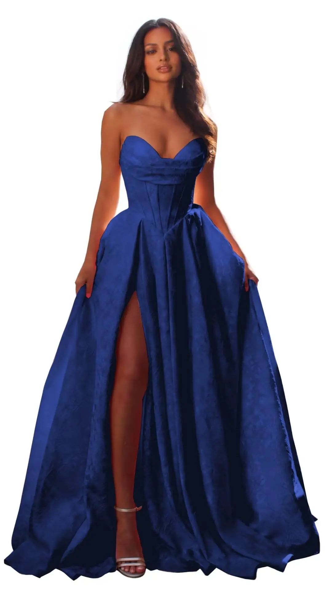 Elegant Blush Pink Satin Ball Gown with Sweetheart Neckline & High Slit