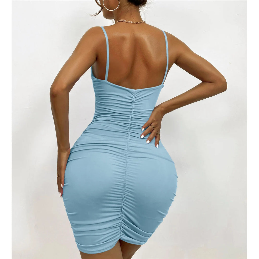 Elegant Ruched Bodycon Mini Dress for Women
