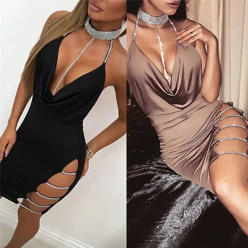 Luxury Chain Cut-Out Bodycon Mini Dress for Women.
