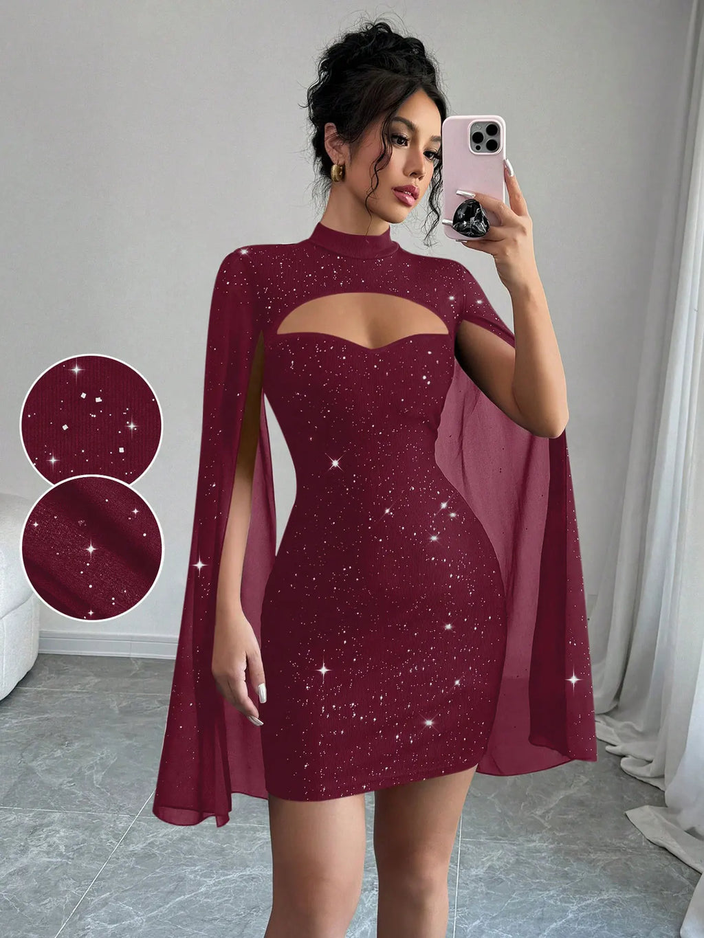 Starlight Cape Sleeve Mini Dress