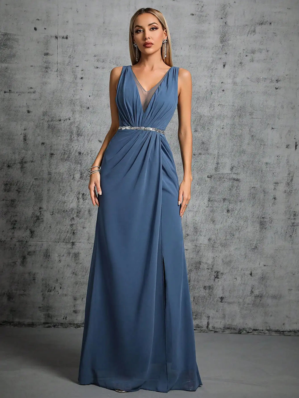 Elegant V-Neck A-Line Evening Maxi Dress for Women