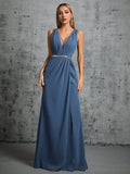 Elegant V-Neck A-Line Evening Maxi Dress for Women