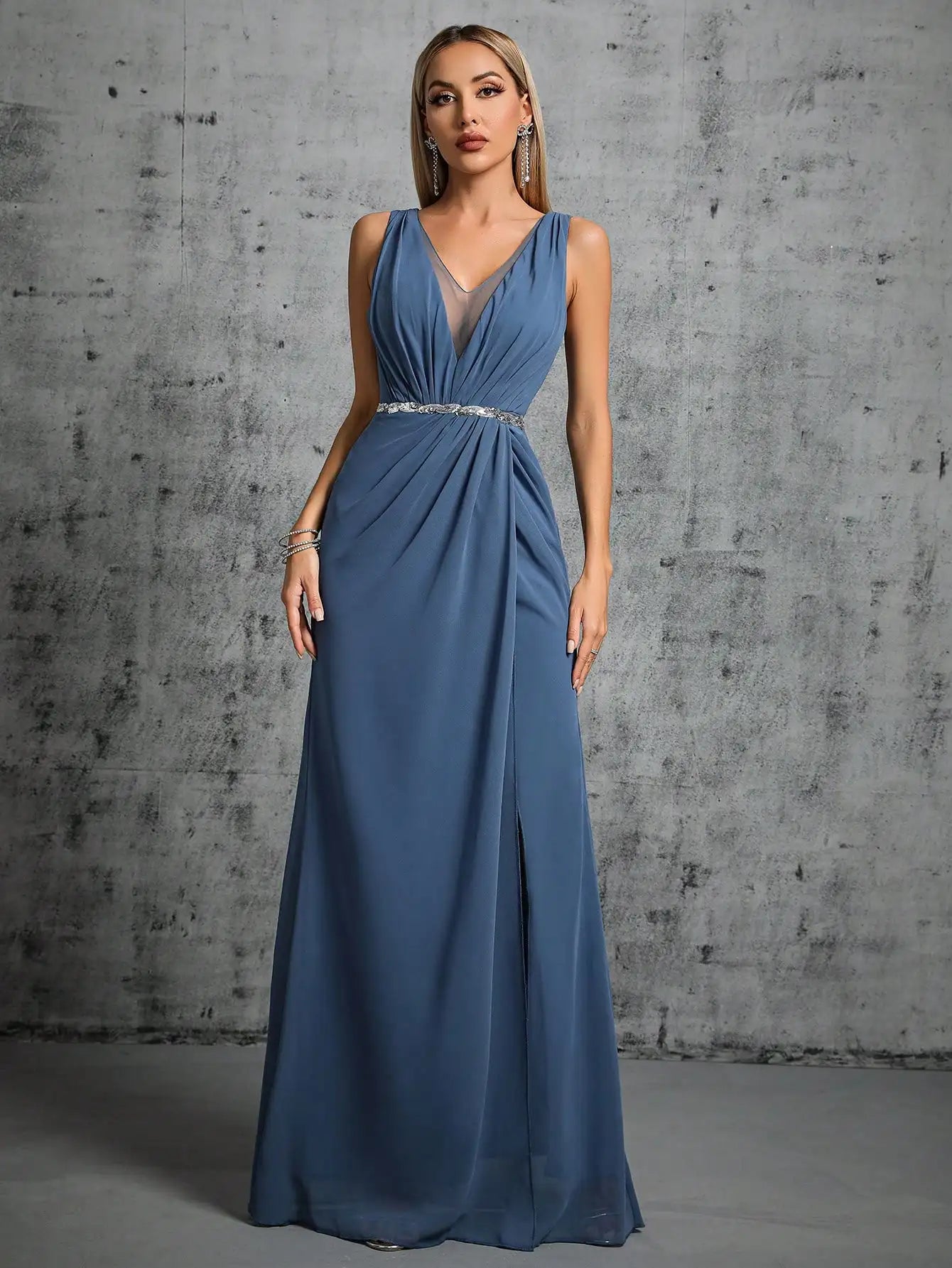 Elegant V-Neck A-Line Evening Maxi Dress for Women
