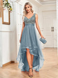 Elegant Sequin V-Neck High Low Evening Dress