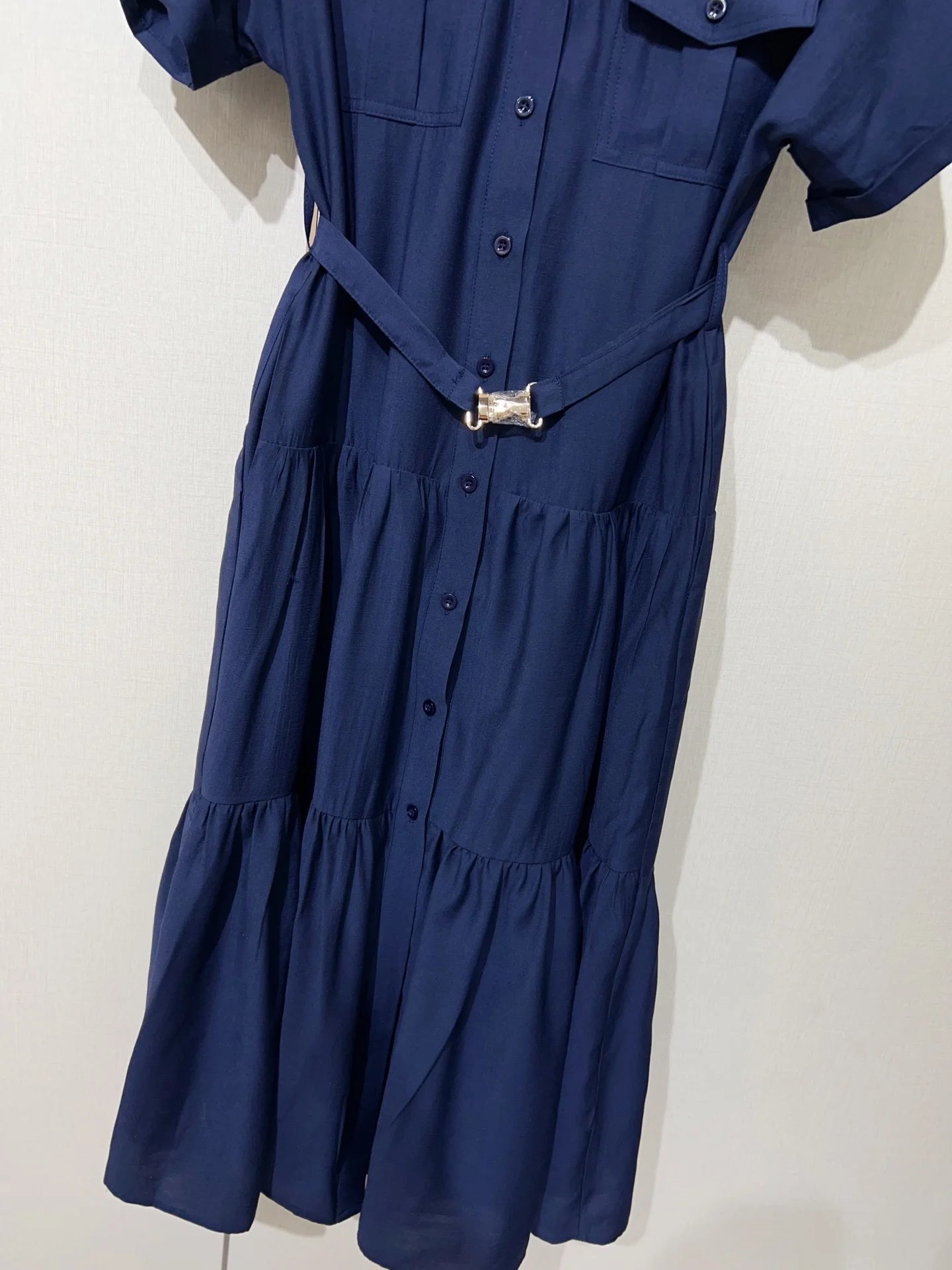 Classic Elegant Midi Dress with Waist Belt