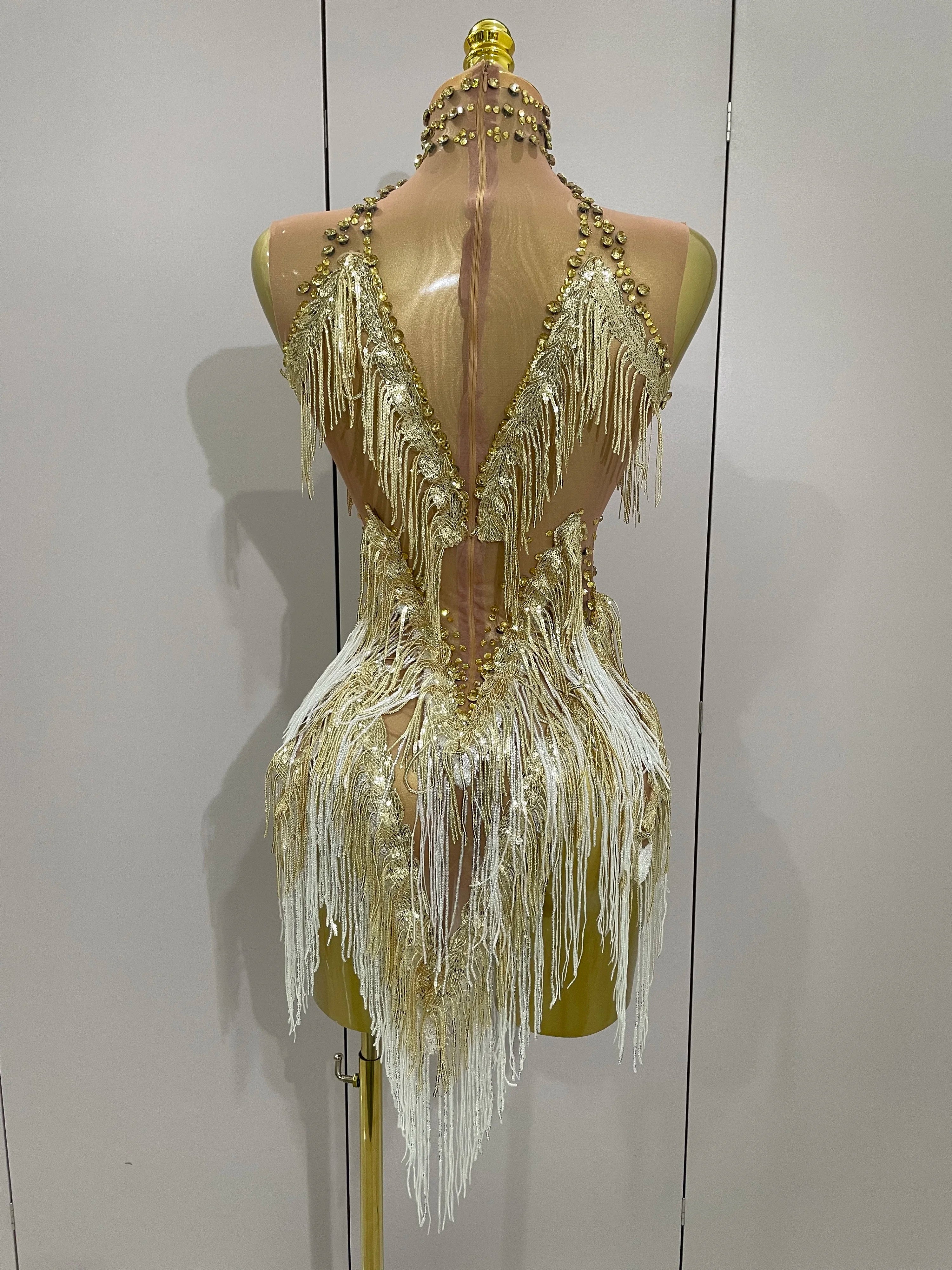 ✨ Golden Glam Fringe Mini Dress ✨