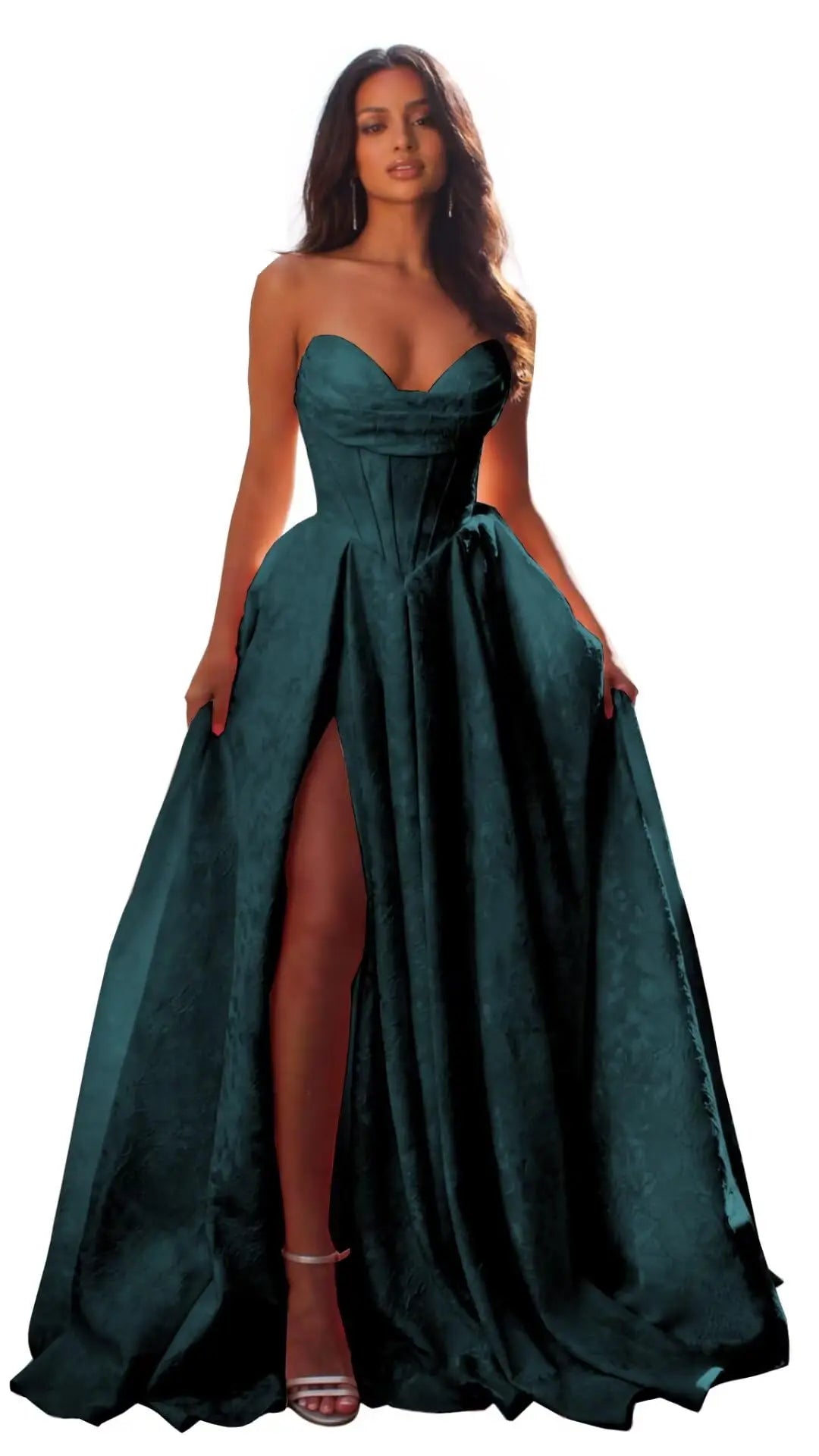 Elegant Blush Pink Satin Ball Gown with Sweetheart Neckline & High Slit