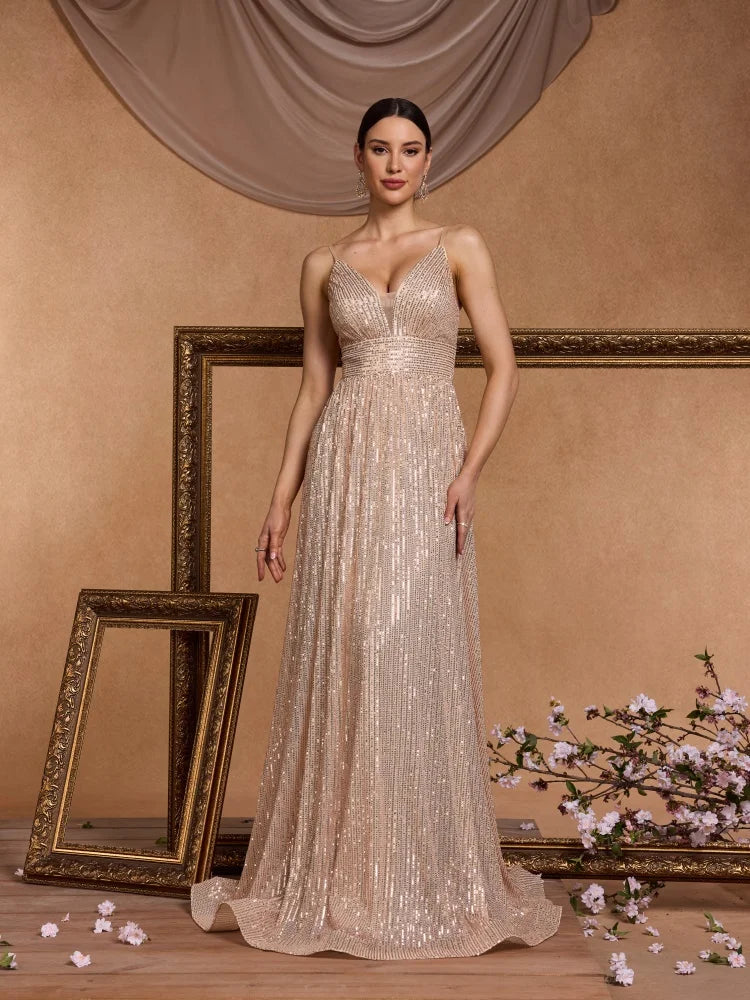 Elegant Champagne Lace Maxi Dress