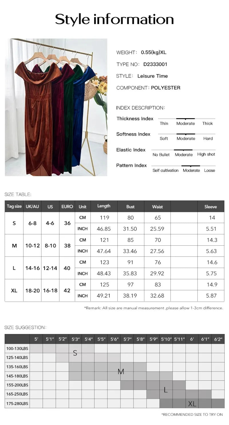 Elegant Black Velvet Off-Shoulder Midi Dress with Side Slit