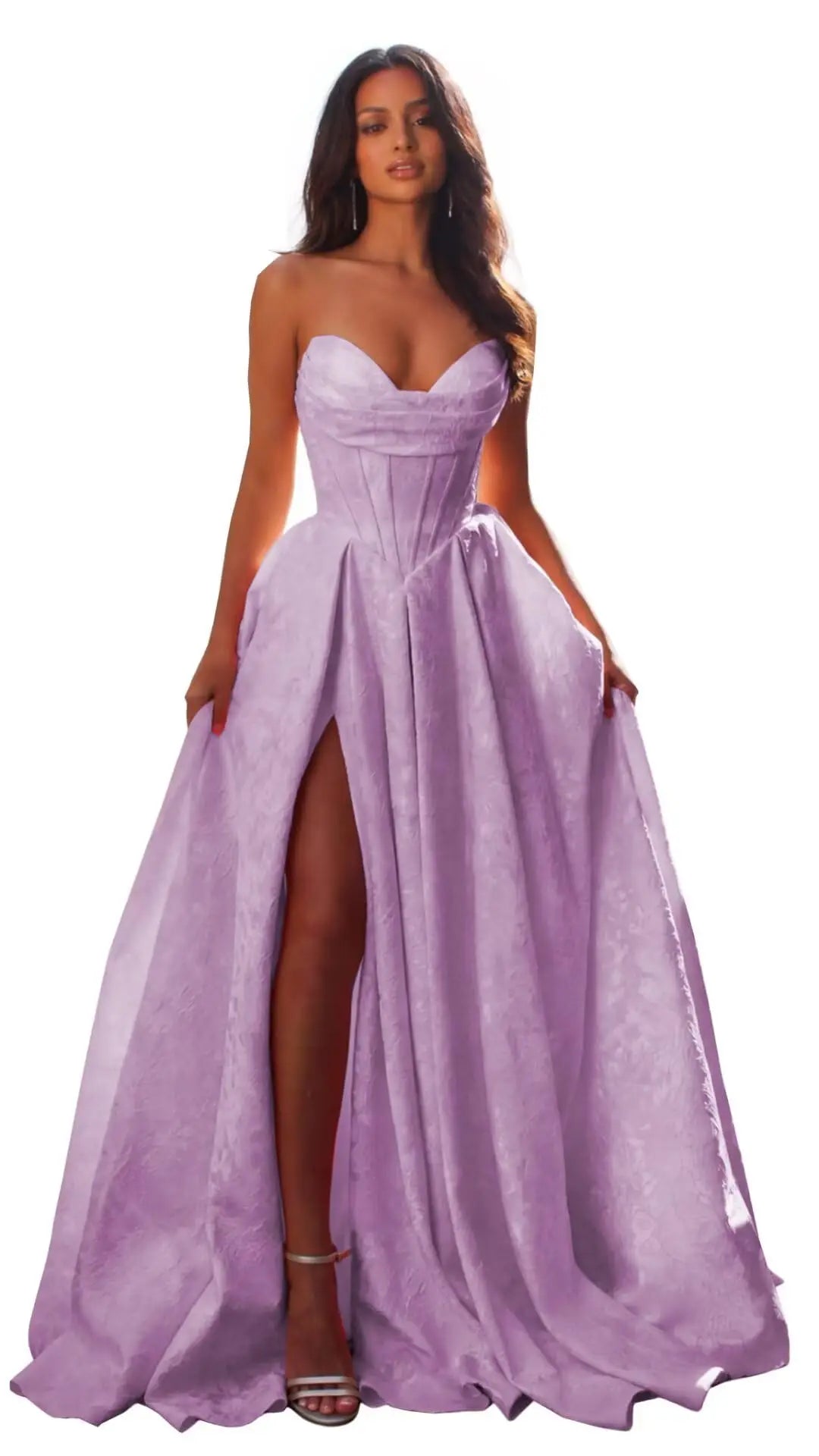 Elegant Blush Pink Satin Ball Gown with Sweetheart Neckline & High Slit
