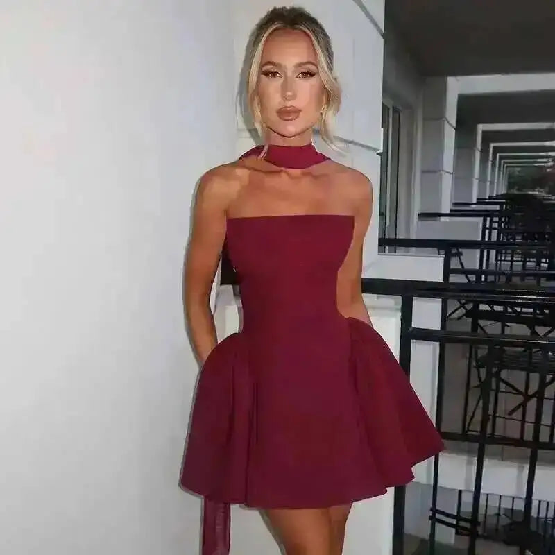 Elegant Halter Neck Backless Mini Dress
