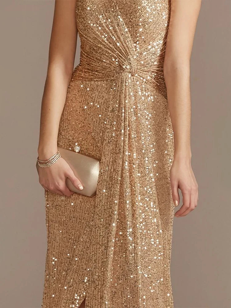 Luxury Sequin Sleeveless Evening Gown