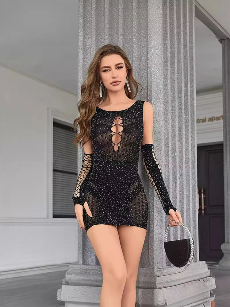 Sparkling Cut-Out Bodycon Mini Dress for Women