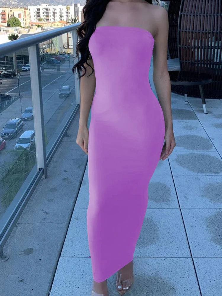 Elegant Strapless Bodycon Midi Dress