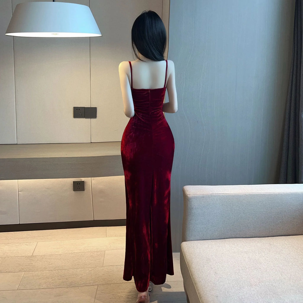 Midnight Velvet Slit Maxi Dress ✅