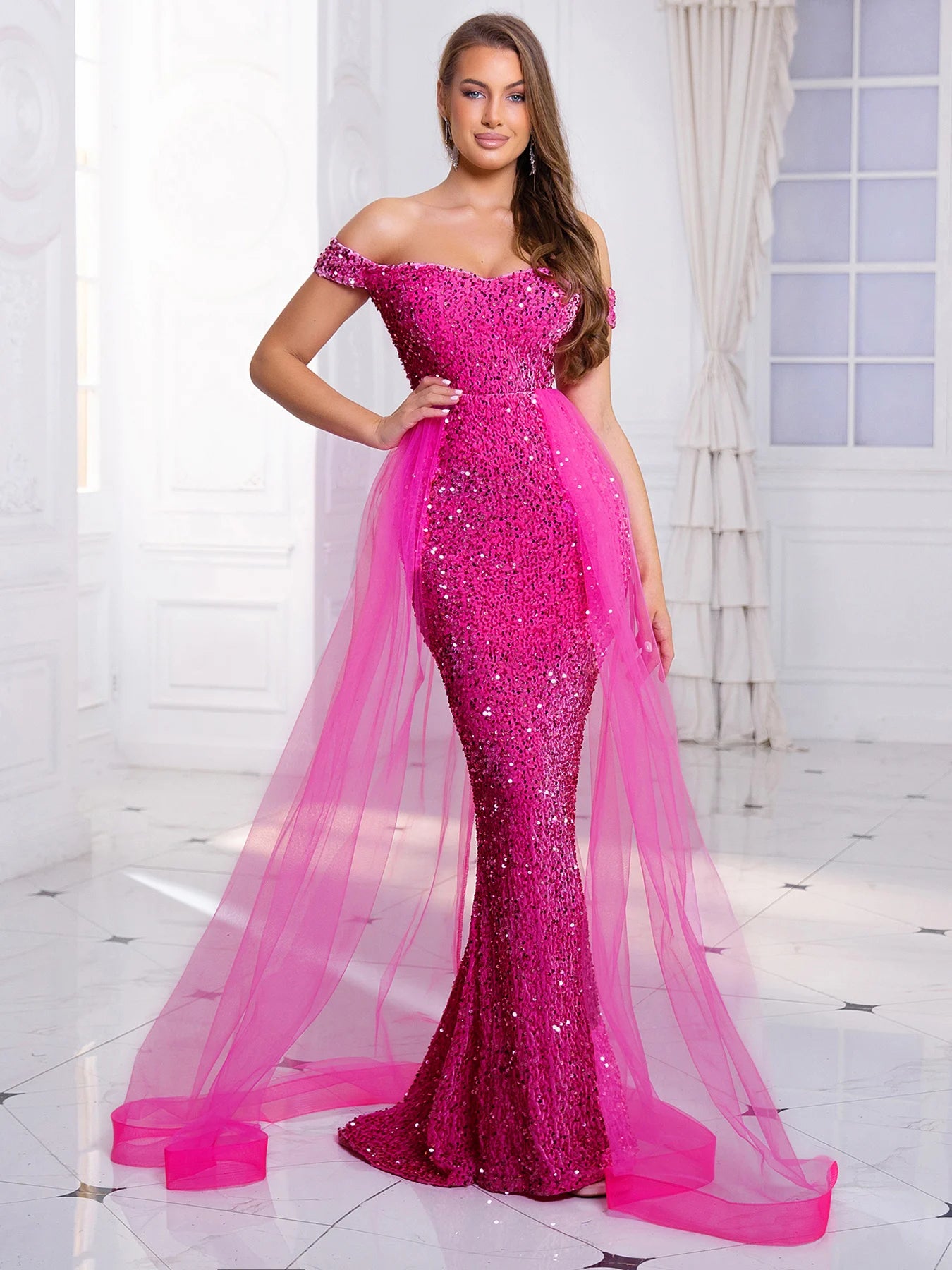 Luxury Off-Shoulder Sequin Evening Gown