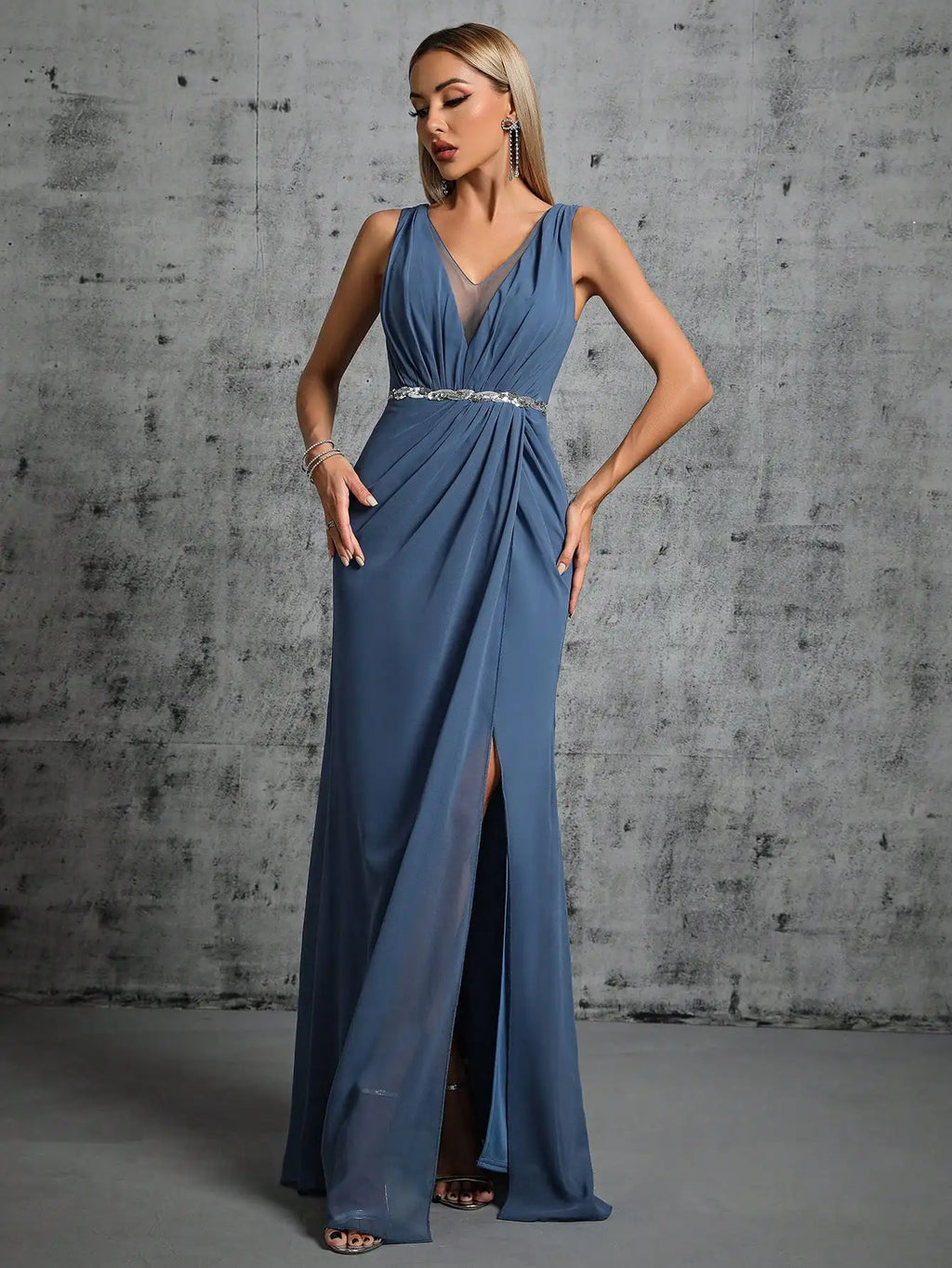 Elegant V-Neck A-Line Evening Maxi Dress for Women
