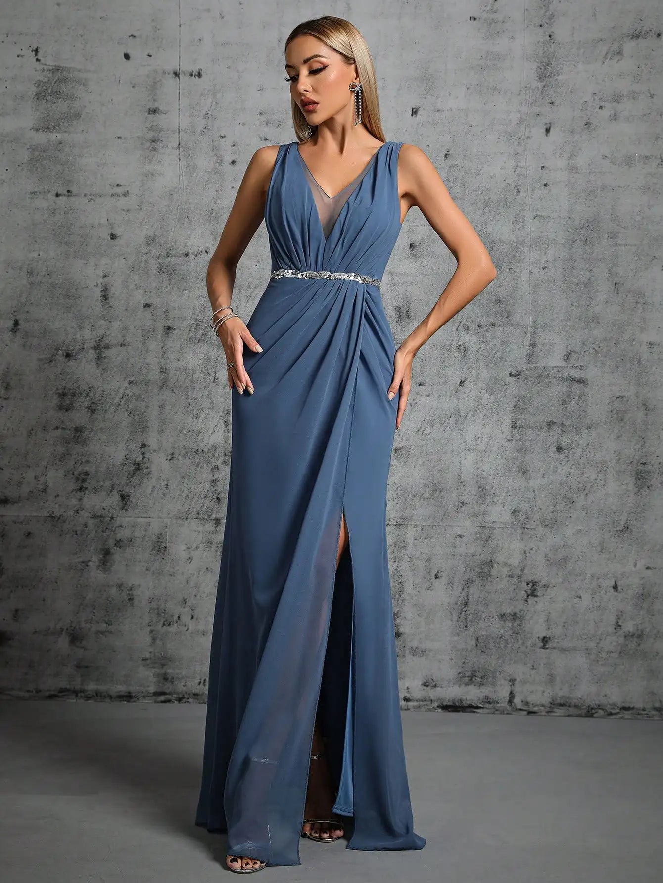 Elegant V-Neck A-Line Evening Maxi Dress for Women