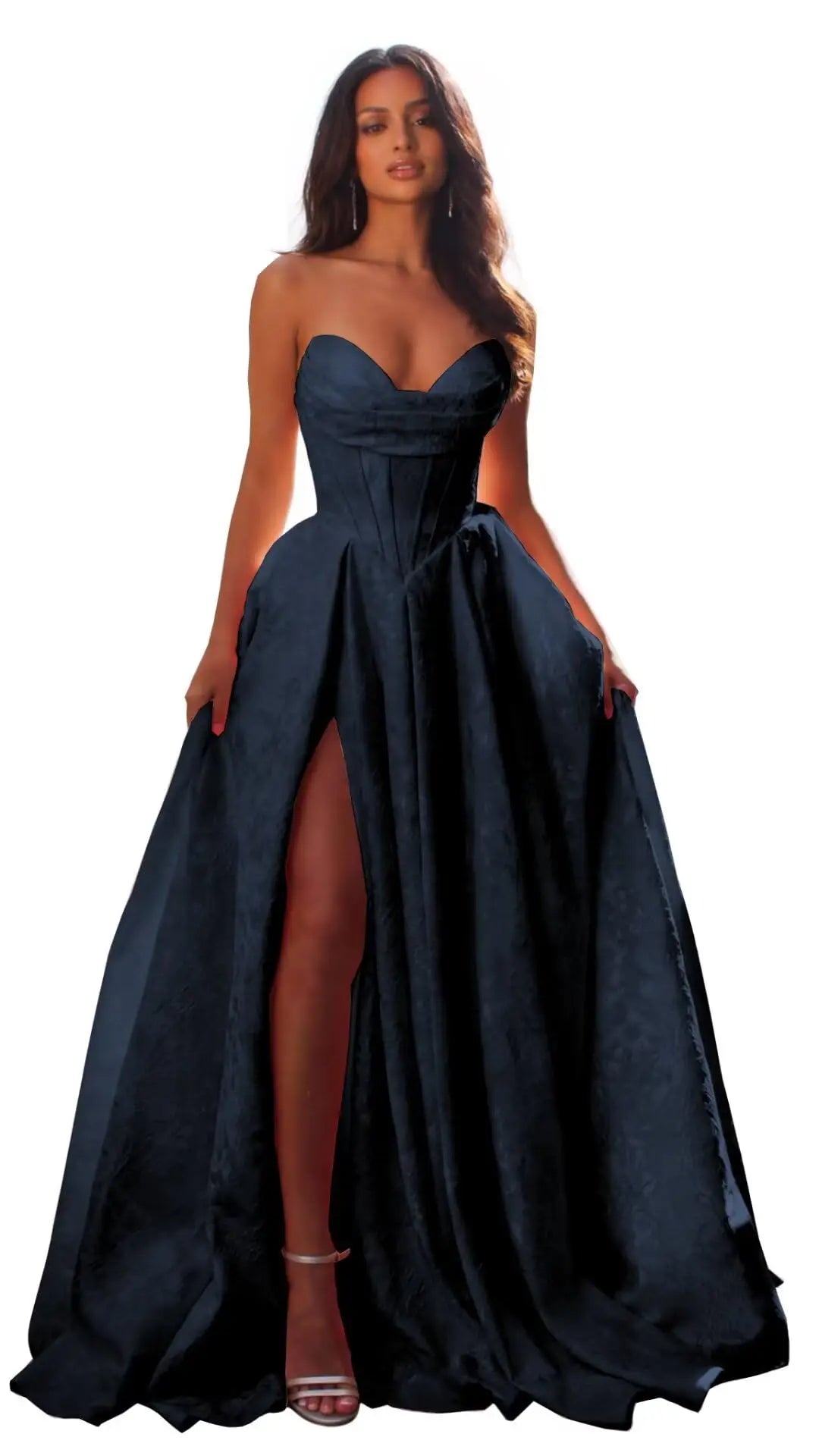 Elegant Blush Pink Satin Ball Gown with Sweetheart Neckline & High Slit