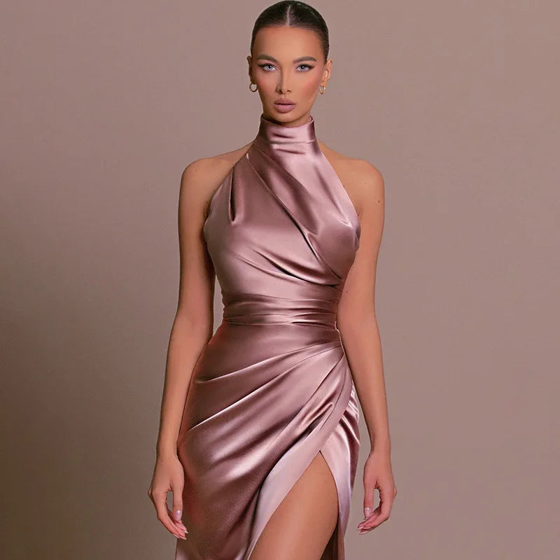Luxury Satin Halter Maxi Dress