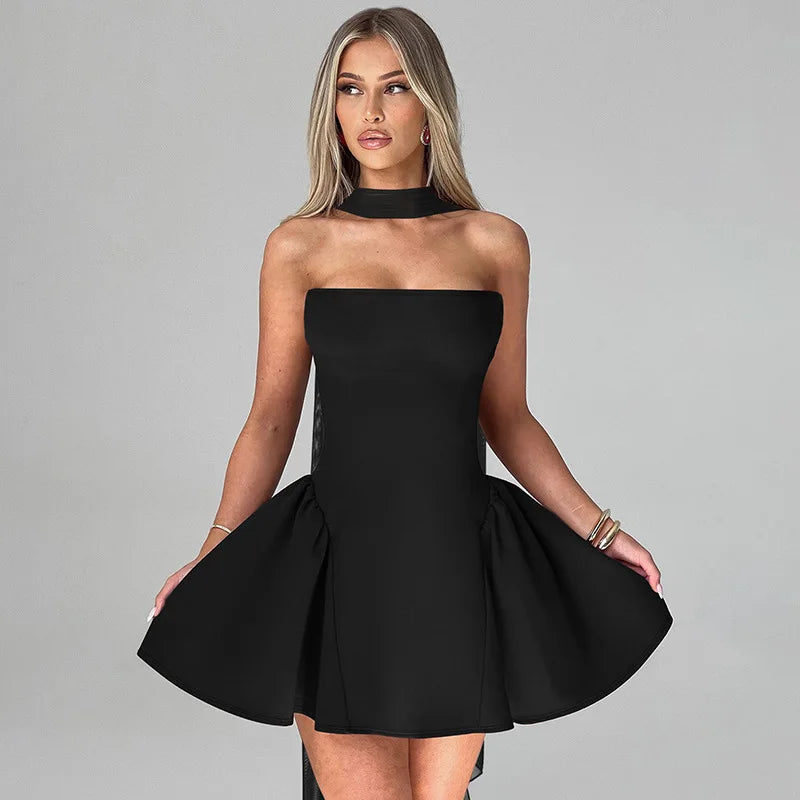 Elegant Halter Neck Backless Mini Dress