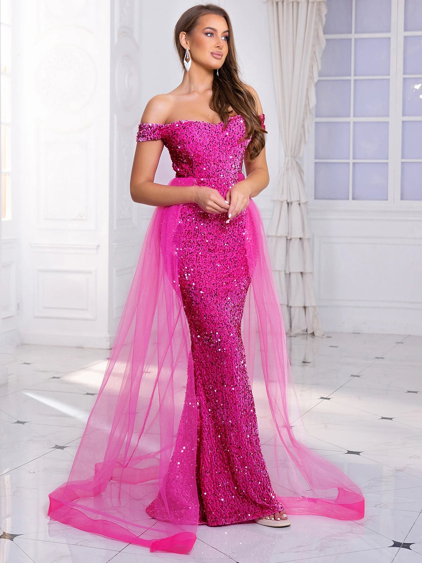Luxury Off-Shoulder Sequin Evening Gown