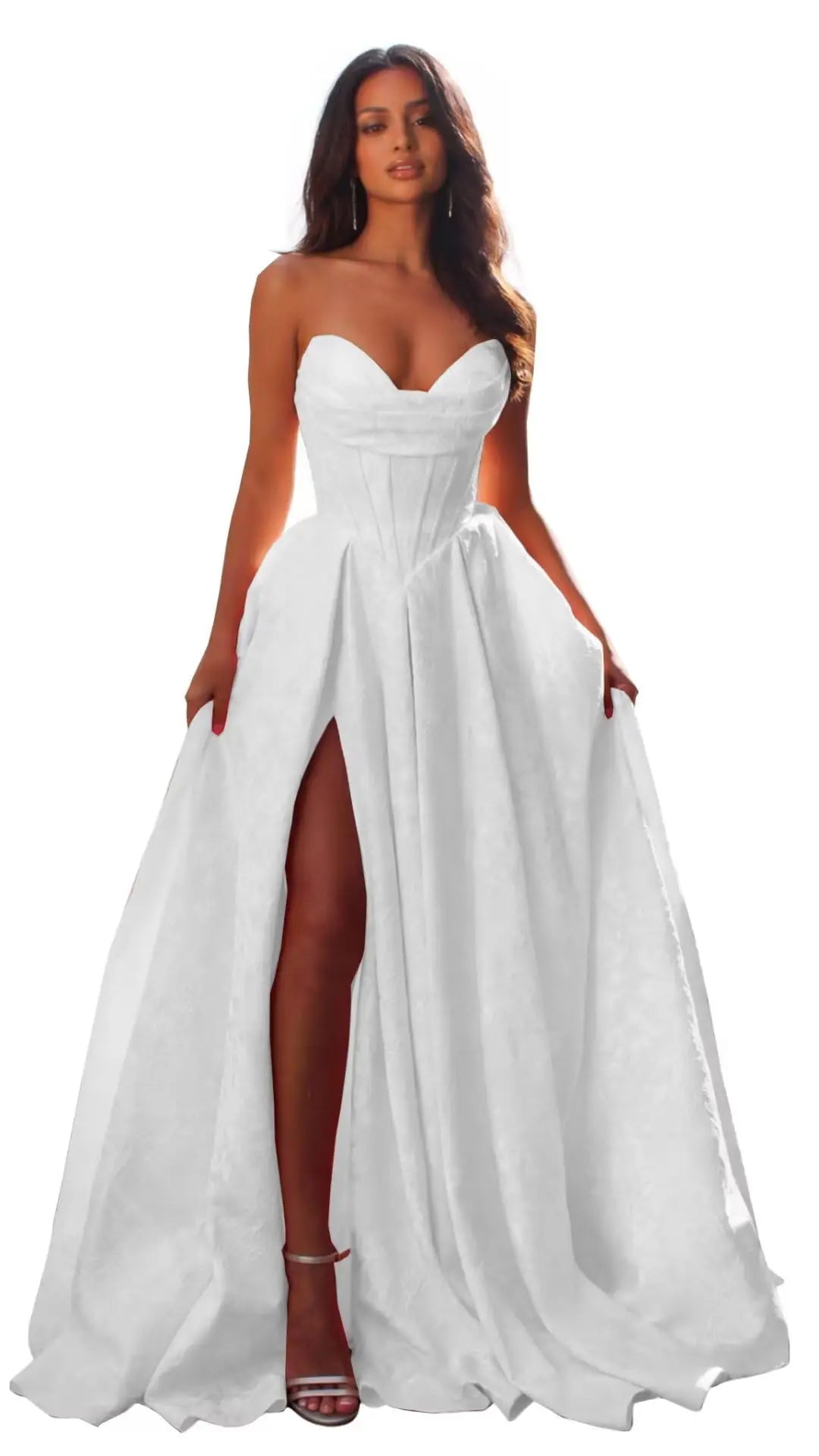 Elegant Blush Pink Satin Ball Gown with Sweetheart Neckline & High Slit