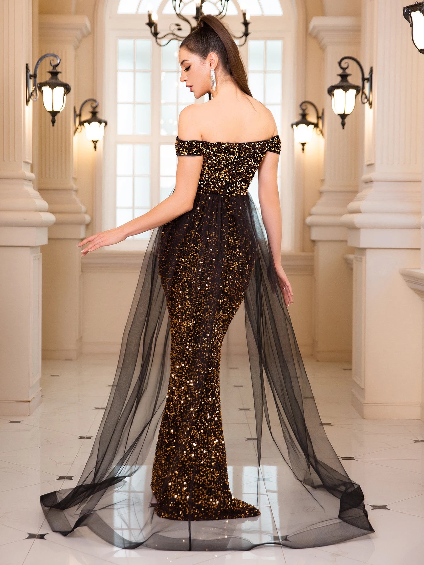 Luxury Off-Shoulder Sequin Evening Gown