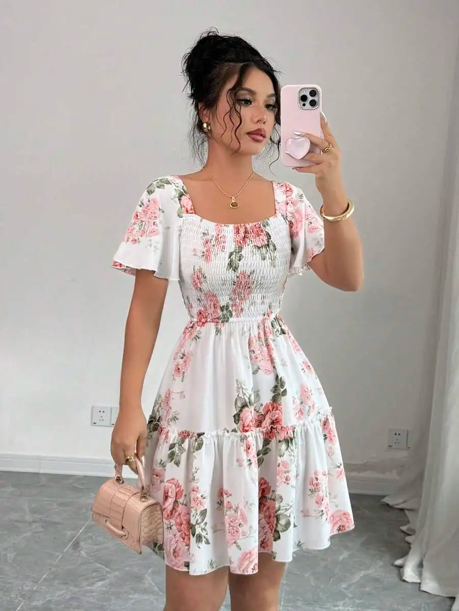 Floral Puff Sleeve Mini Dress