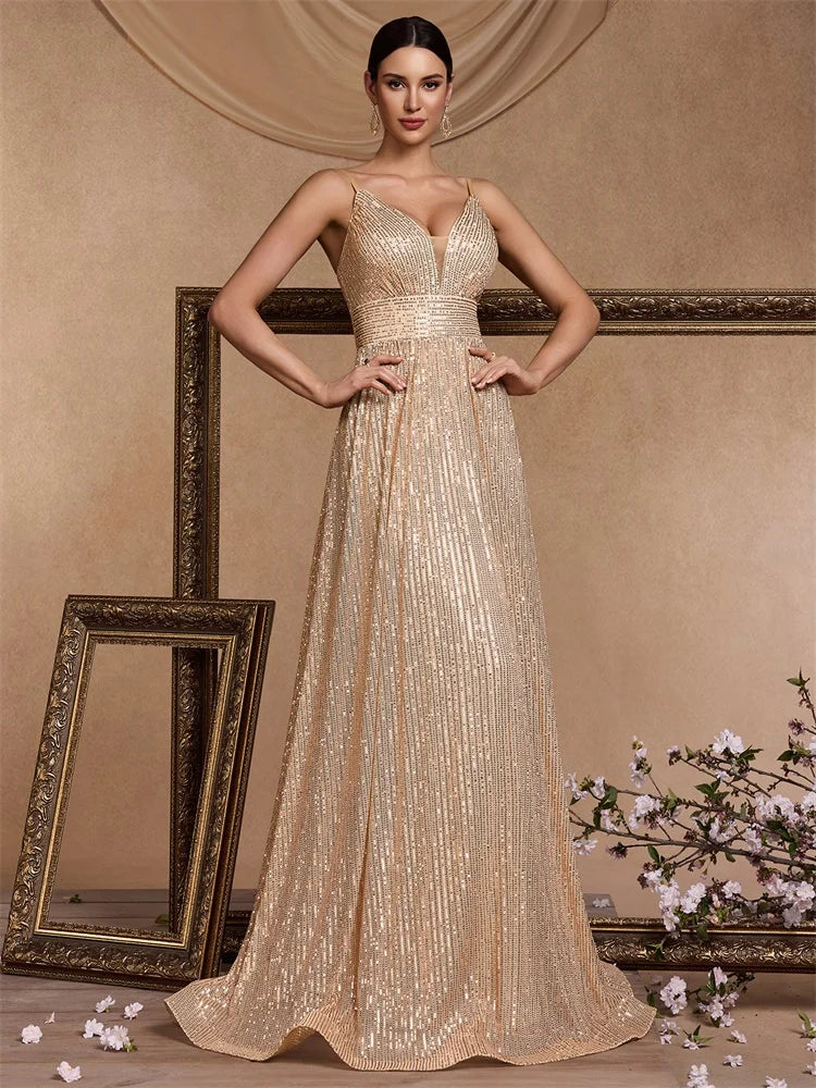 Elegant Champagne Lace Maxi Dress