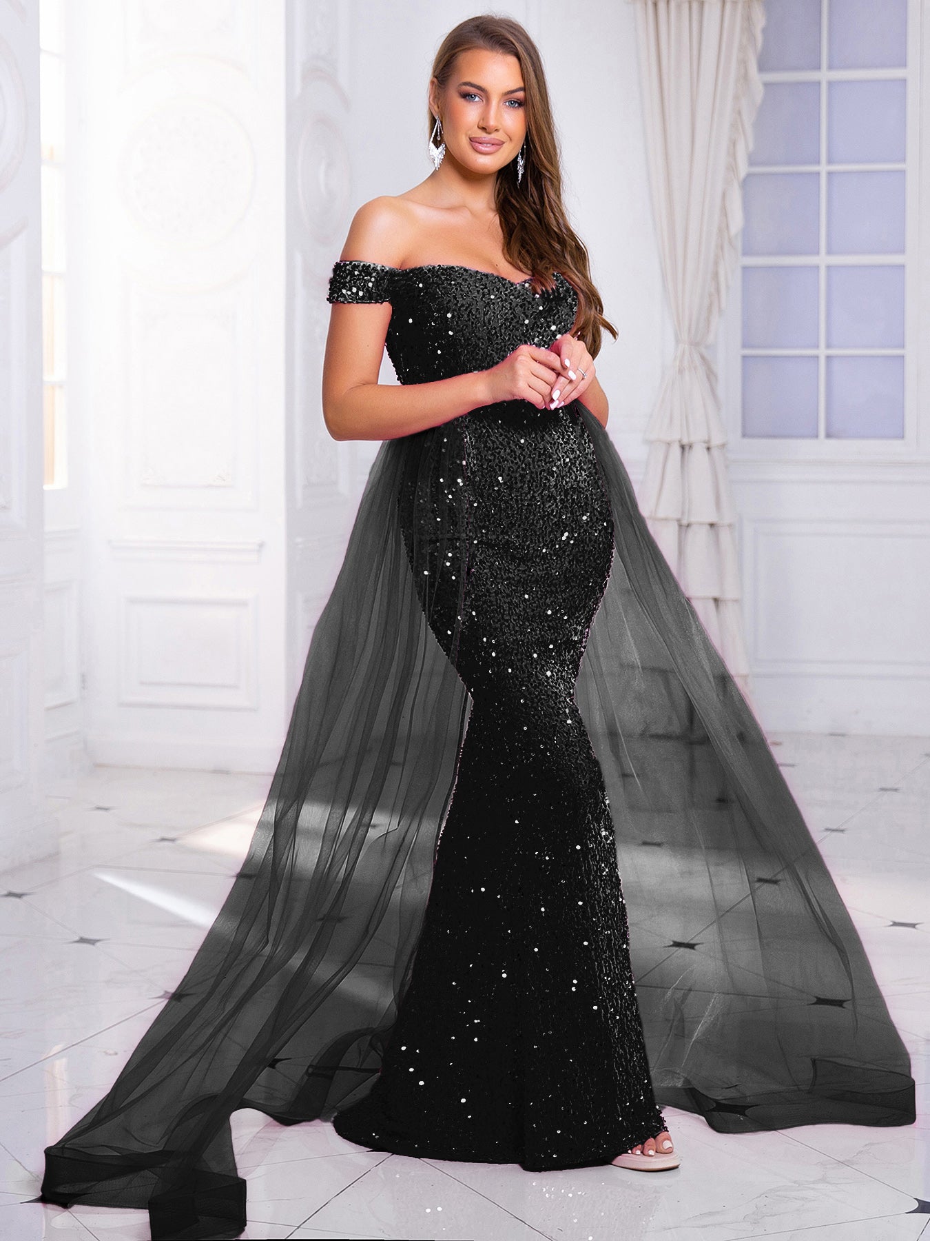 Luxury Off-Shoulder Sequin Evening Gown